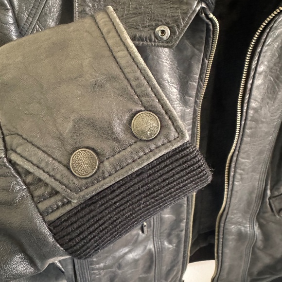 Cole Haan Lambskin Leather Jacket Black Moto Wool Removable Collar M Medium Zip - Picture 7 of 10